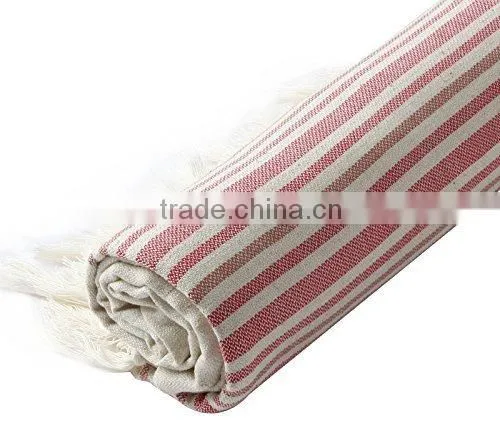 Linen Cotton Pestemal Turkish Towels 37 x 70 Inch Red Striped photo-2