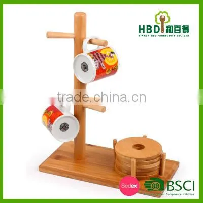 Wooden/ Bamboo Mug Tree Holder With Coasters /bamboo Cup Holder photo-2