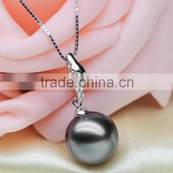 2016 Tahiti AAAA New Arrival Round Black 10-11mm 925 Silver Sea Pearl Pendant photo-3