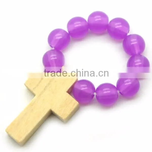 High Quality Catholic Wooden Cross Ring, Religious Glass Rosary Ring photo-5