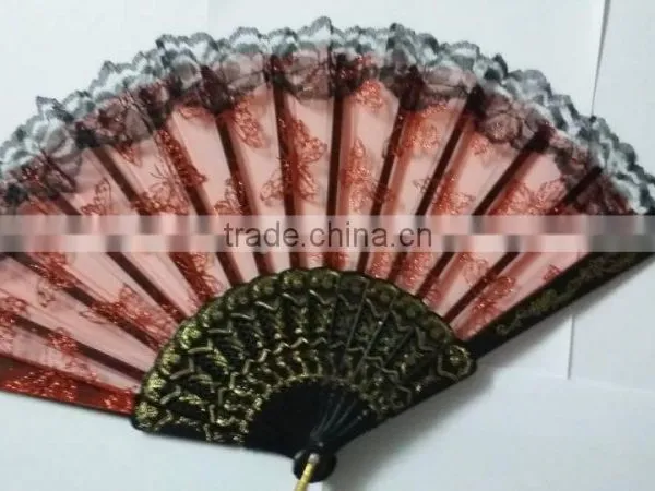 Gift Lady Hand Fan Party Used Silk Fan Lace Border photo-2
