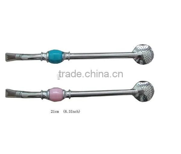 Amazon Hot Stainless Steel Bombilla Straw Blue Agate With Cleaning Brush photo-3