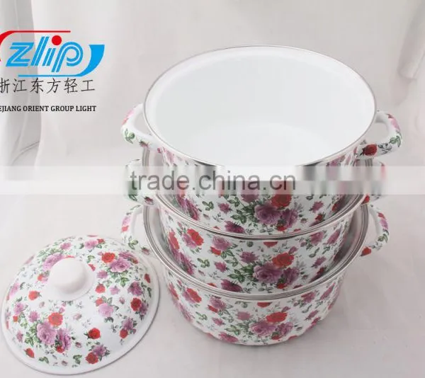 The Best Quality 3 Pcs Enamel Casserole With Metal Cover Beautiful Decal photo-3