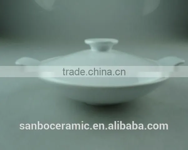 AB Grade Porcelain Stock White Ceramic Cookware Pot With Lid , Ceramic Stew Pot, Round Small Turren photo-2