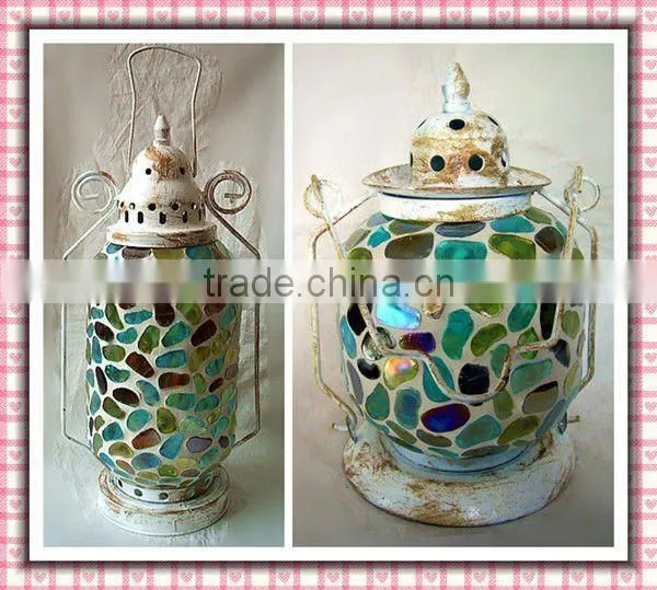 Flower Design Hanging Colored Mosaic Lantern photo-3