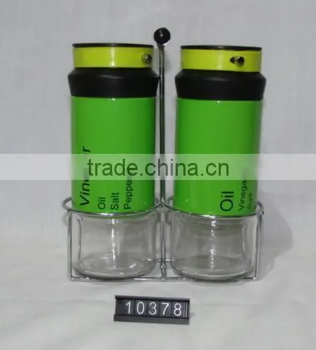 New Design Food Grade Oil Vinegar Cruet Set Salt and Pepper Cruet With Metal Stand photo-2