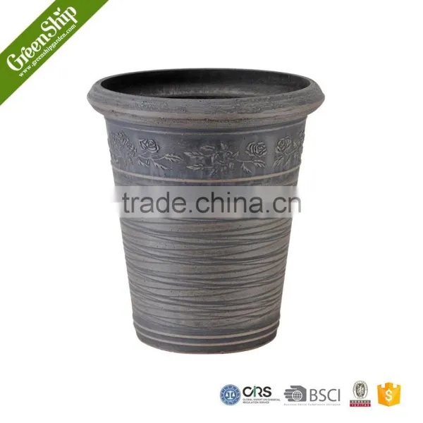 Lightweight Plastic UV Protection Round Coloful Wood Stone Garden Pot photo-4