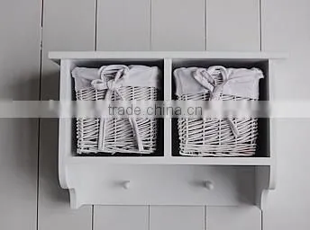 White Wall Basket Unit With Hanging Pegs photo-2