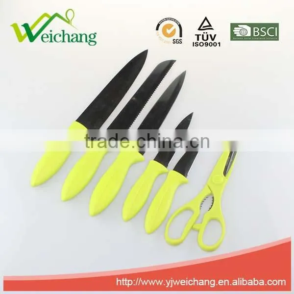 WCK001C 6 Pcs Set Kitchen Knives With Scissors and Holder Stainless Steel Blade With PP Handle Wholesale