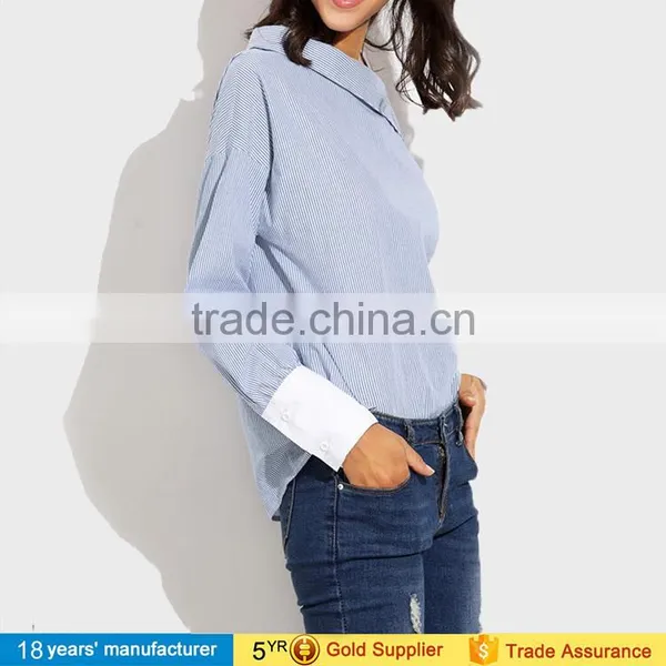 2017 Latest Women Blouse Tops Sample Long Sleeve Ruffle Collar High Neck Cotton Sarees Blouse Designs Patterns Picture photo-3
