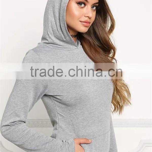 MGOO 2017 New Arrival 100% Cotton Jersey Long Sweater Heather Grey Hooded Split Fashion Long Sleeves Hoodies photo-4
