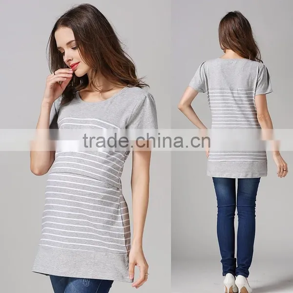 Pregnant Woman Shirts Breastfeeding Tops Wholesale Strips Maternity T-shirts photo-3