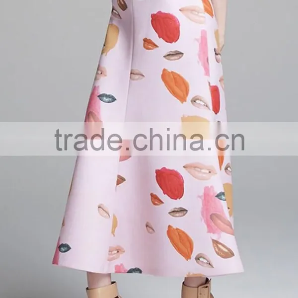 2015 New Fashion Sulty Lips Print Midi Long Women Skirt Wholesale photo-2