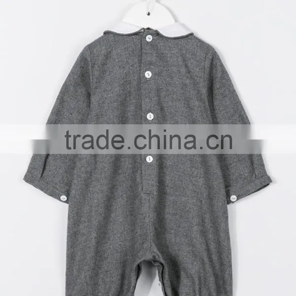 Grey Flannel Collared Winter Baby Romper for Little Cute Baby With Button Fastening and Button Cuffs photo-2