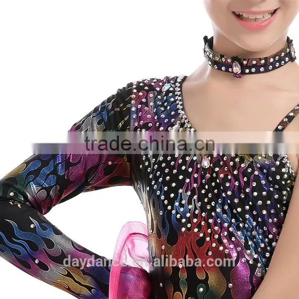 Girls Salsa Latin Performance Dresses Child Unequal Dance Dress Kids Fluorescent Rainbow Colored Ballroom Dresses photo-3