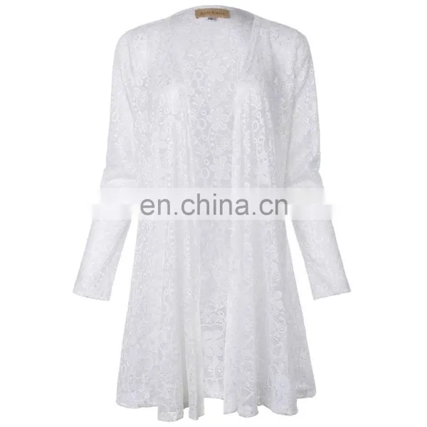 Kate Kasin Long Sleeve Open Front See-Through White Lace Coat Tops Bolero KK000421-2 photo-3