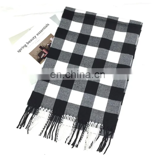 Acrylic Material Tassel Style Stripe Checked Scarf photo-4