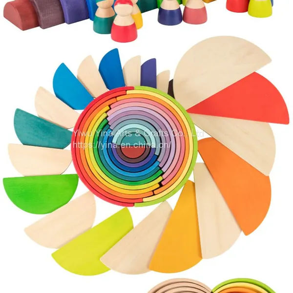 Educational Grimms Natural Wooden Stacking Toys Large Rainbow Building Blocks for Kids photo-2
