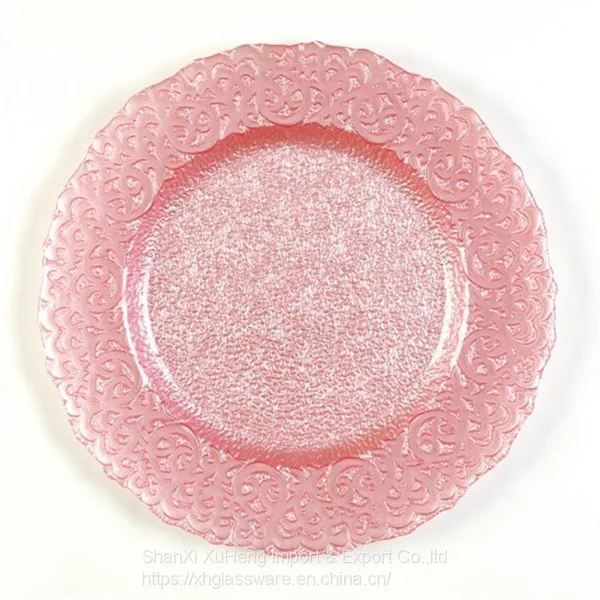 Wholesale Pink Wedding Bulk Flora Starburst Crystal Glass Charger Plates