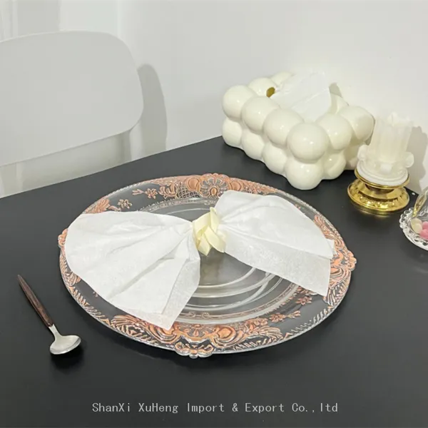 Luxury 13 Inch Round Rose Gold Bronzing Flower Plastic Charger Plate For Wedding Party photo-2