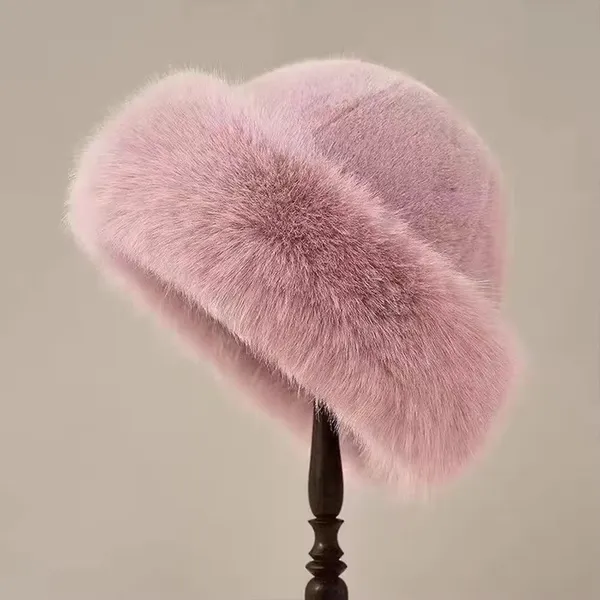 Faux Fur Fisherman Hat Thickened Warm Plush Hat Fashionable and Versatile Women's Mongolian Hat photo-2