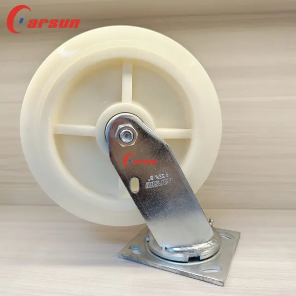 Carsun Heavy Duty Caster Wheels 8-Inch White Nylon Wheels Industrial Swivel Caster photo-4