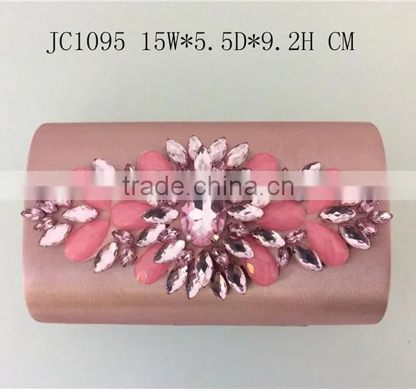 Fashion Acrylic Flower Decorated Satin Clutch Bag photo-2