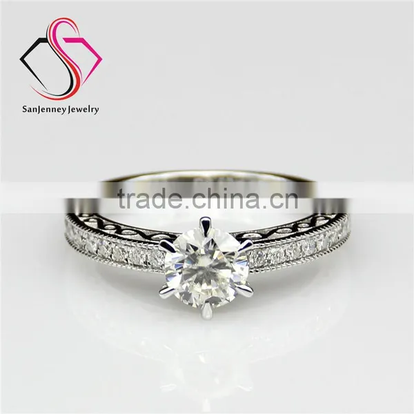 Round Brilliant Cut Moissanite 1CT 6.5mm Center Vintage Style 14k 18k White Yellow Gold Diamond Engagement Ring