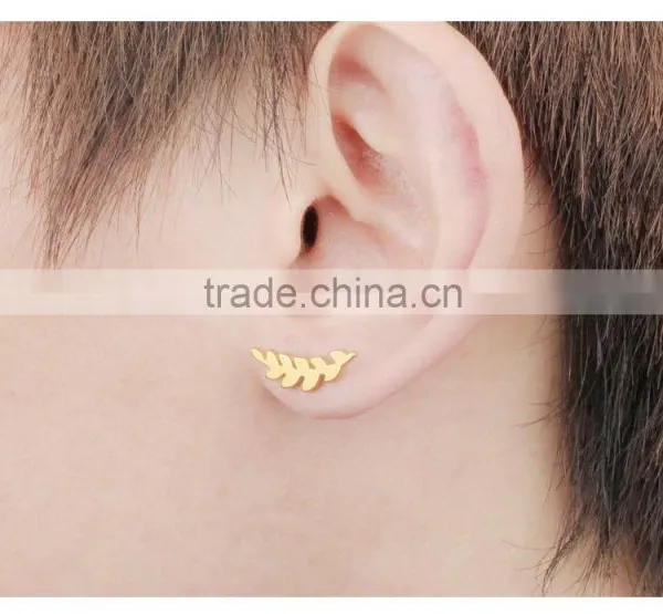 2016 Spring Latest Fashion Men Jewelry Accessories Long Top Design Golden Leaf Earring for Men photo-5
