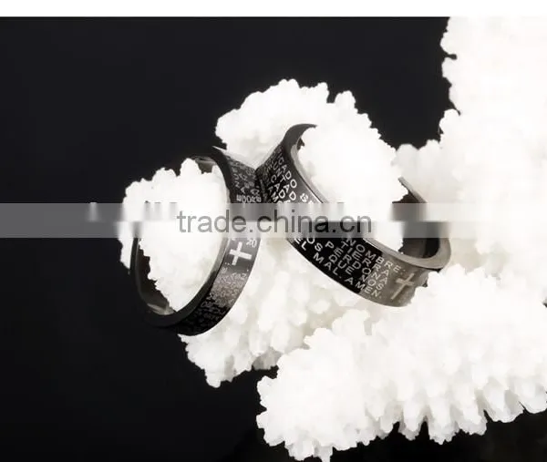 Fashion Design 2016 Black Plated Cross Stainless Steel Ring Engraving photo-3