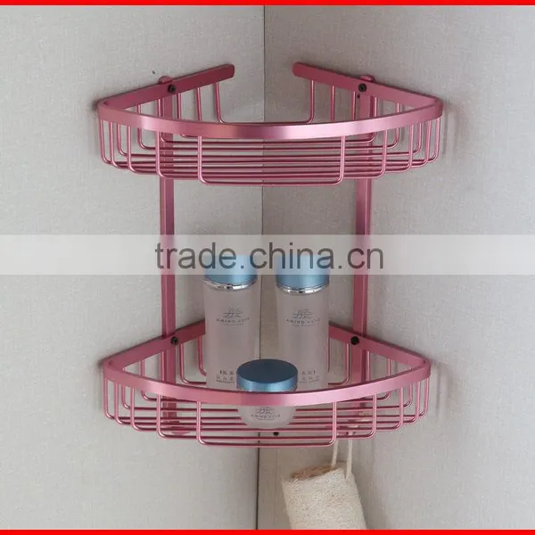 Durable pink color brass bathroom shelves corner storage rack 62906