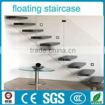 Modern Indoor Wooden Floating Staircase With Glass Railing photo-3