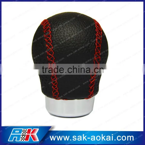Manual Leather Car Gear Knob Red Stitching Universal photo-5