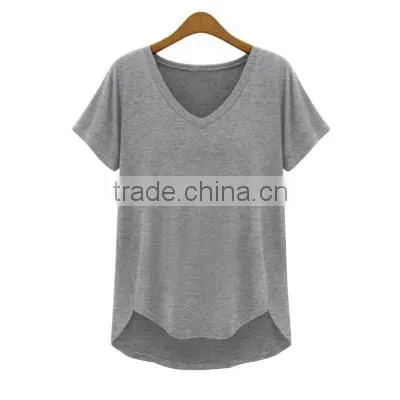 (Trade Assurance)wholesale 220g 95%cotton 5%spandex Short Sleeve v Neck Plain Dyed Women Fitness t Shirt photo-3