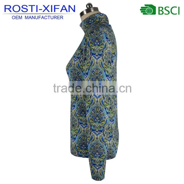 Fashion Design Lady Flowers Printed Turtleneck Top Blouse Elastic Fabric photo-2