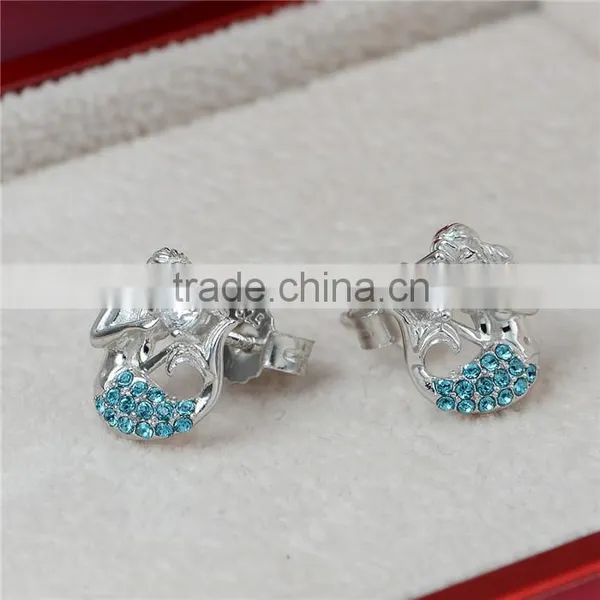 Wholesale Mermaid Jewelry Blue Crystal Sterling Silver Charms Earrings photo-6