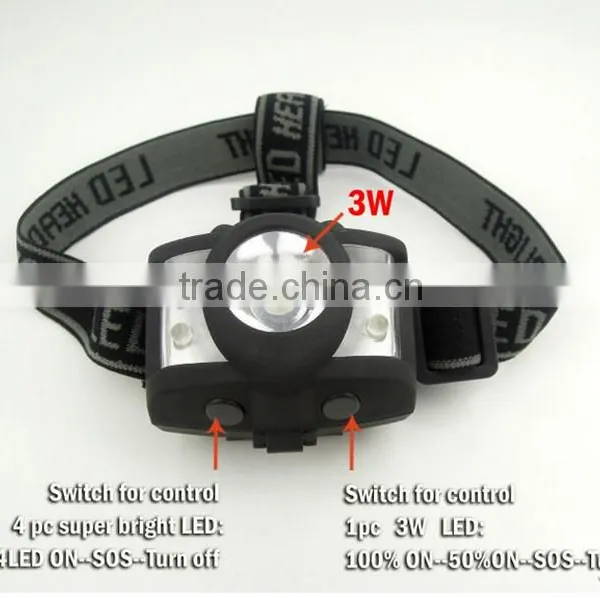 3W+4 Red LED Headlight Camping Headlamp Outdoor Emergency Head Torch Rubber Priting photo-3