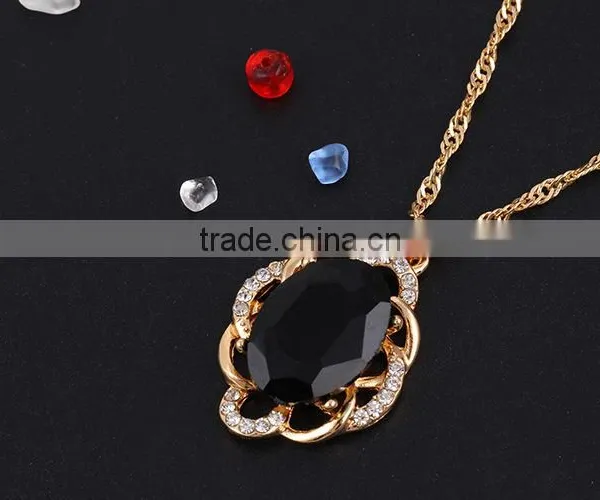 Online Shop Blue Zircon Stone Necklace Set Crystal Earring Jewelry Gold Plated photo-6