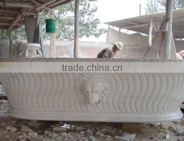 Half Hand Carved Free Standing Marble Stone Bathtub photo-5