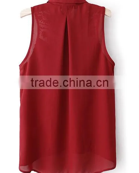 Sleeveless Lady Chiffon Blouse Tops Sexy Lace Blouse Tops for Woman photo-3