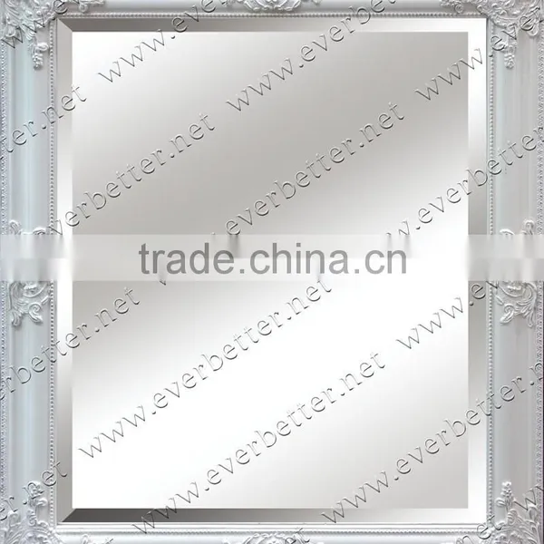Antique Gesso Vintage Beveled Rectangle Solid Wood Wall Mirror photo-2