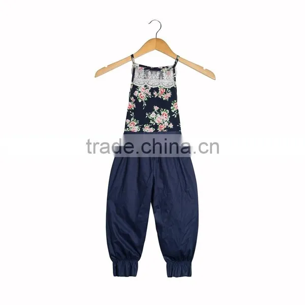 Wholesale Chiledren Flower Pattern Suspender Trousers Baby Clothes Romper Lace Jumpsuit For Girls photo-2