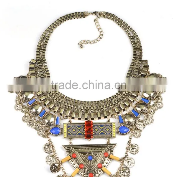 Vintage Alloy Blue Resin Collar Necklace for Womens photo-4
