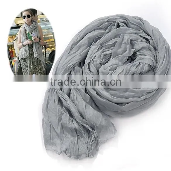 Women's Long Crinkle Scarf Wraps Soft Shawl Stole Pure Color Wholesale Scarf 7589 photo-4