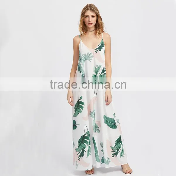 NEWEST Floral Print Maxi Dress,women Spaghetti Straps Deep V-neck Dress photo-5