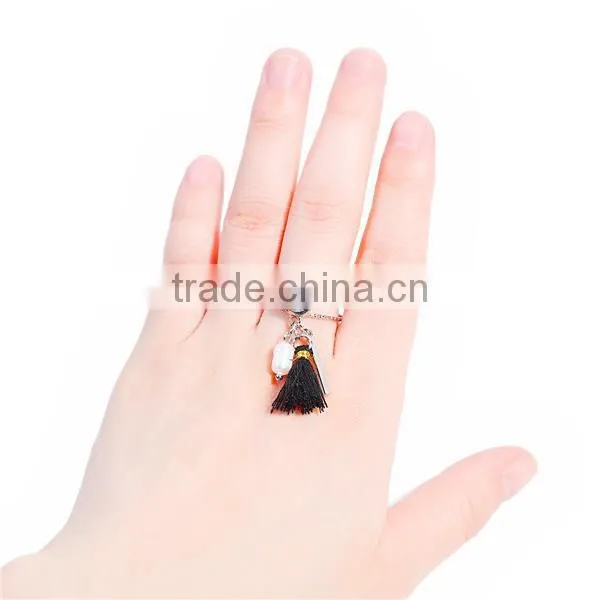 New Fashion Silver Tone White Tassel Clear Rhinestone Pearl Open Rings photo-3