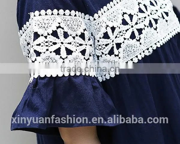 Women Linen Dress Lace Short Flare Sleeve for Women Ladies Apparel photo-5