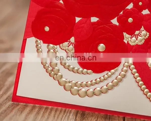 Wedding Items Chinese 6039 Red Big Flower Free Customized Wedding Invitation Card photo-3