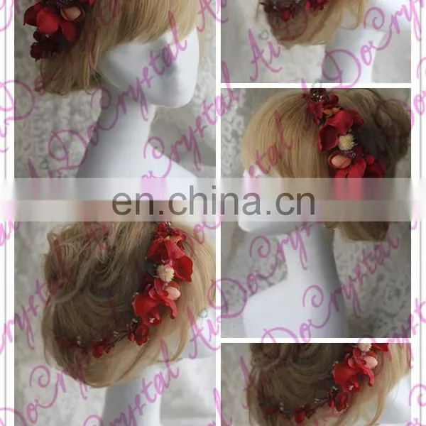 Aidocrystal Sex Red Wedding Hair Accessories Bridesmaid Bridal Hair Pins Blush Silk Flower Hair Accessory photo-3