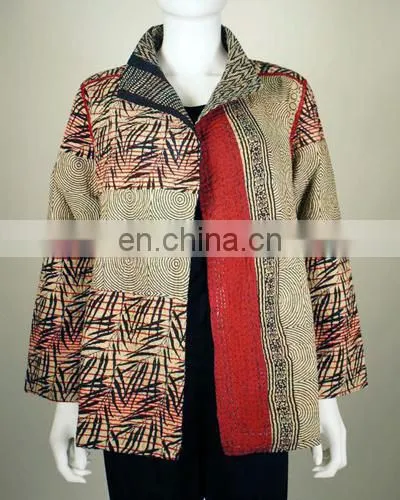 Indian Cotton Kantha Jacket Vintage Kantha Sari Jacket Quilted Coat Wholesaler